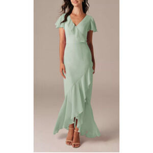 AW BRIDAL SZ 2 XS sage green chiffon Celia bridesmaid party maxi dress NEW B173